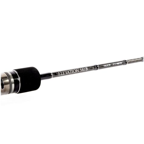 Close-up of Falkor Elevation rod blank highlighting Toray Solid MT40 carbon fiber construction and product branding.