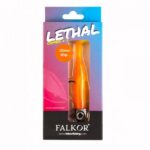 Front view of the Falkor Lethal M 80g soft fishing lures retail pack in neon orange.
