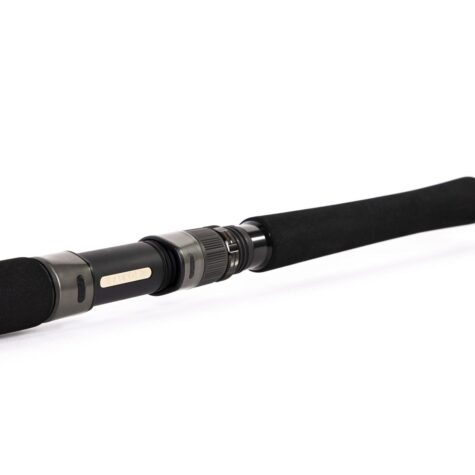 Heavy duty Fuji reel seat and high density EVA foam handle grips on the Falkor Black Onyx boat rod.
