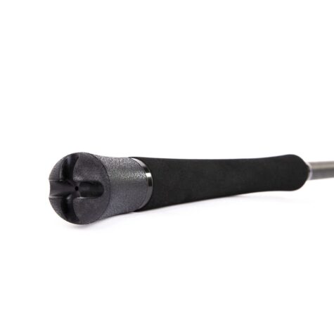 Falkor Fishing brand logo butt cap on the Black Onyx XWrap carbon boat rod.