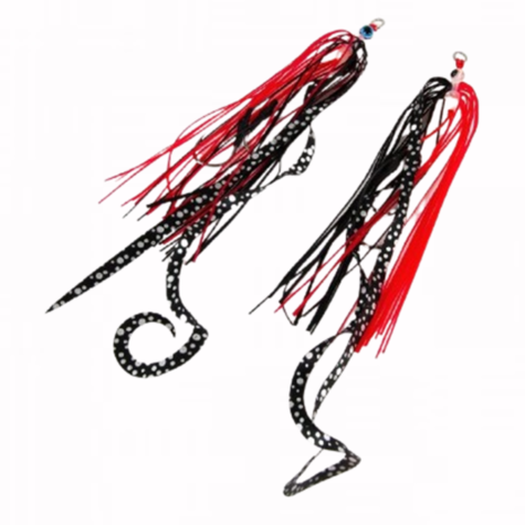 Front view of the Falkor Octotai Tai Rubber lure retail packaging featuring two replacement skirts in black.