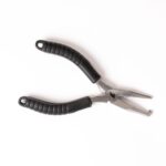 Falkor split ring fishing pliers with black textured handles and a spring-loaded grip shown against a white background.